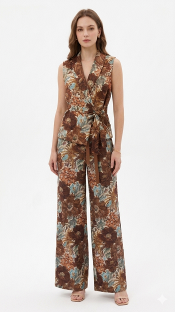 Umber Flower Wide-Leg